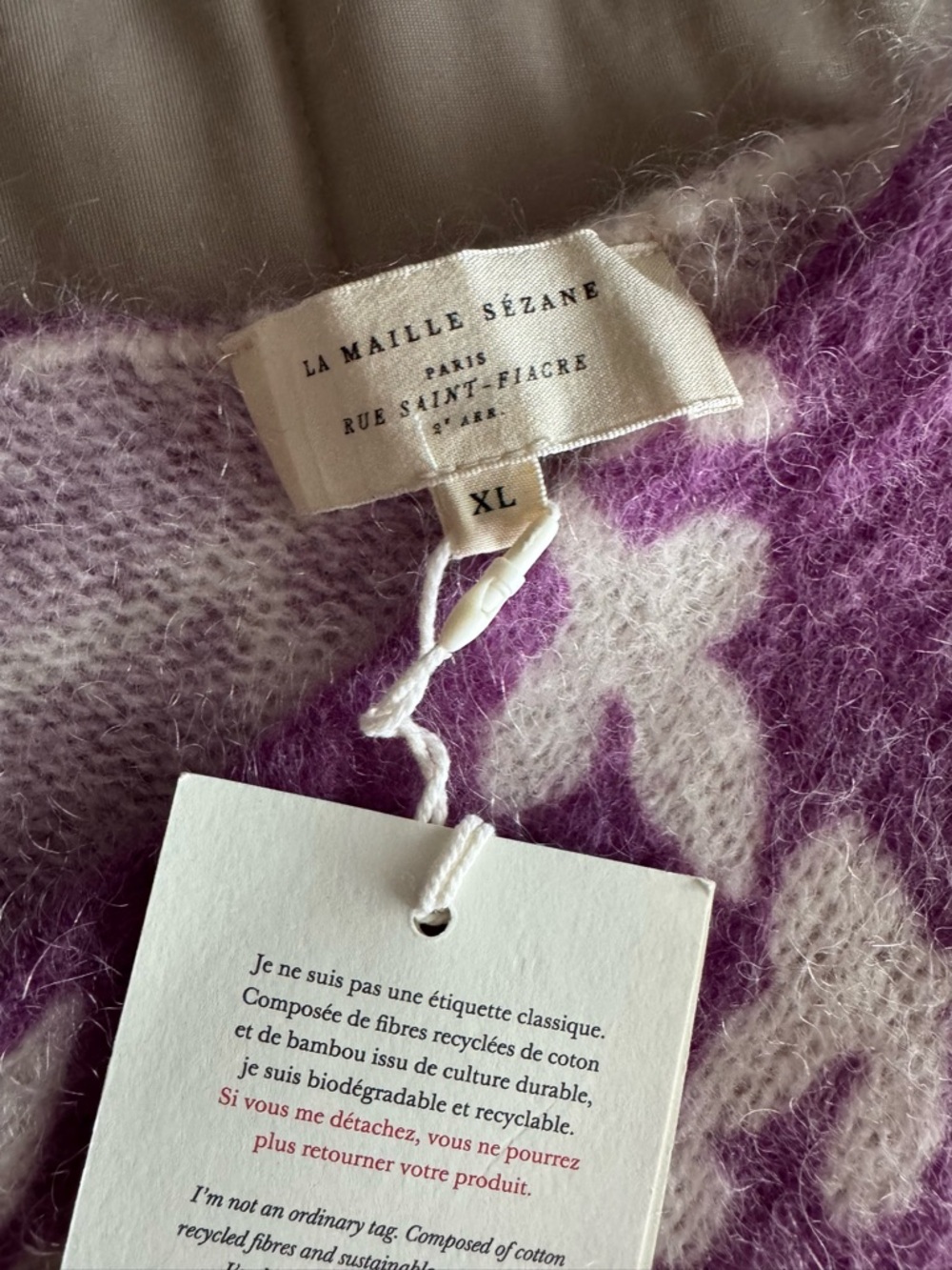Sezane Purple and Cream Floral Button-Front Cardigan - Picture 6 of 6